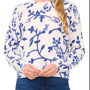 CeCe Women's Sweater with Blue Floral Design